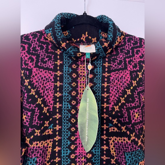 Farm Rio Yawanawa Stripes Midi Sweater Dress Multicolor Tribal Print Size Small - Picture 6 of 16